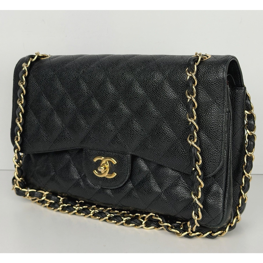 Chanel Classic Caviar Jumbo Double Flap Bag in Black Leather 2009-2010 U1